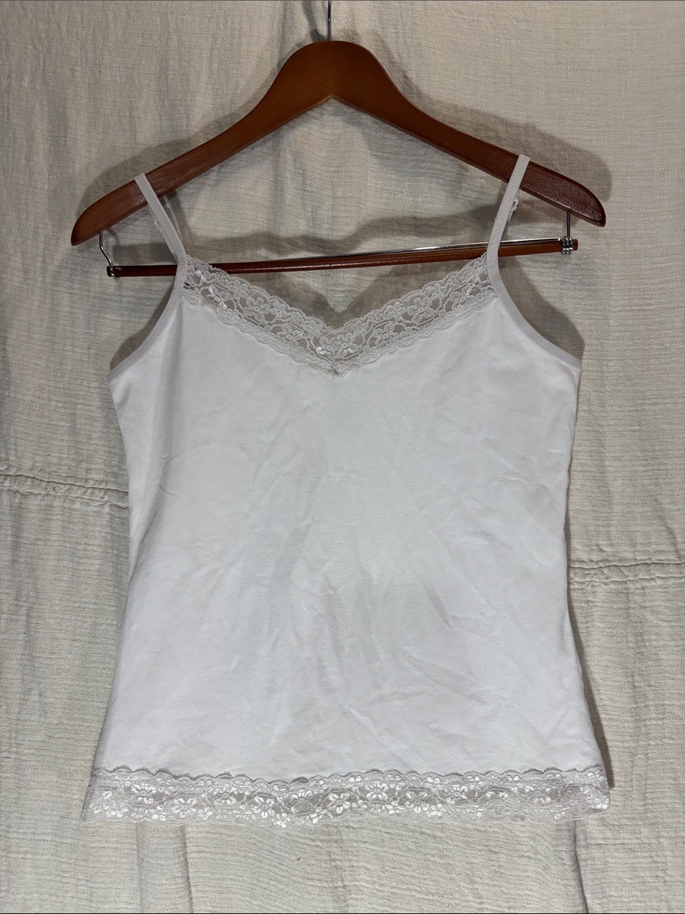 Christopher & Banks White Lace-Trim Camisole Tank Cotton Blend